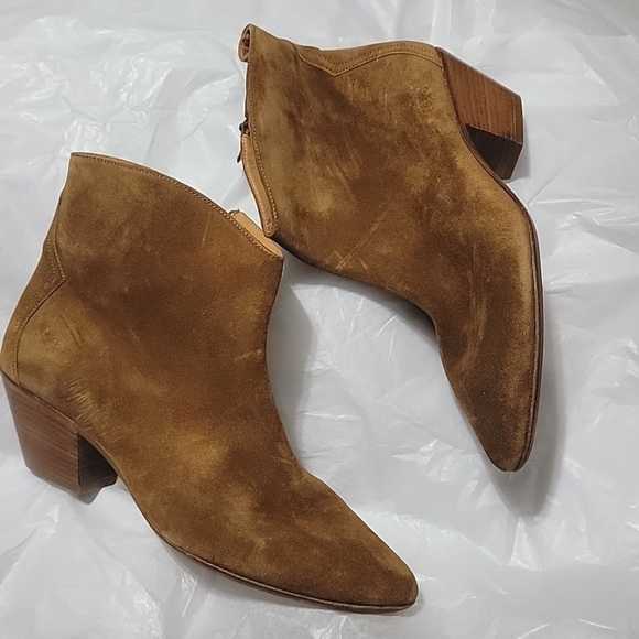 New Isabel Marant Dacken Suede Boots Slanted Stacked Heel Western Cognac sz 40 9 - Picture 2 of 9